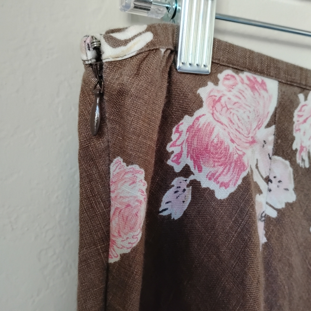 LOFT Brown and Pink Floral A-Line Skirt - Picture 7 of 9